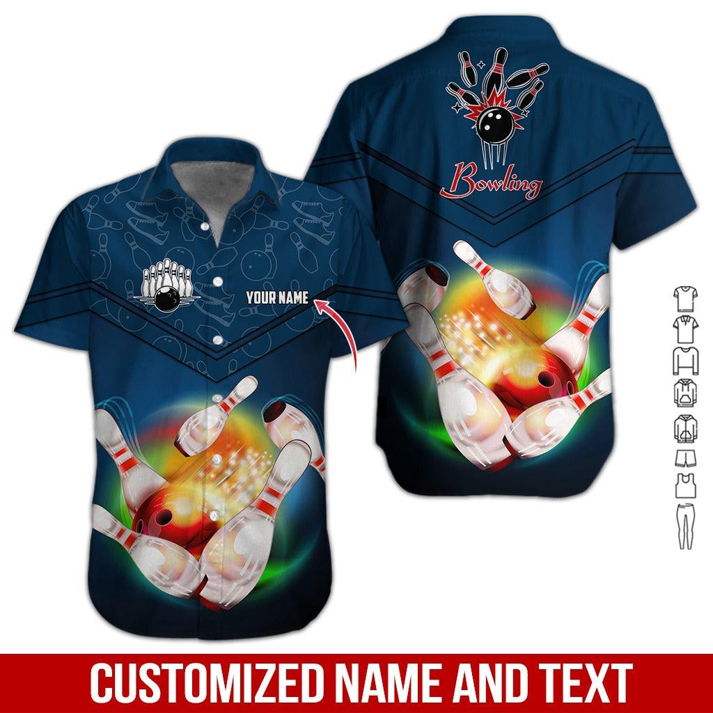 Custom Bowling Aloha Hawaiian Shirt - Rainbow Bowling Ball Pattern Personalized Name Hawaiian Shirt For Men & Women, Bowling Lover - Amzanimalsgift
