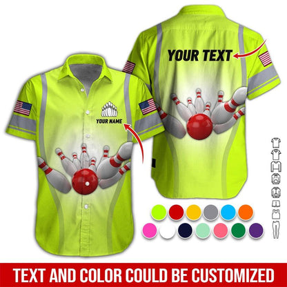 Custom Bowling Aloha Hawaiian Shirt - US Flag And Bowling Pattern Personalized Name Hawaiian Shirt For Men & Women, Bowling Lover - Amzanimalsgift