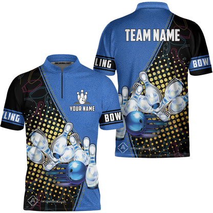 Custom Bowling Jersey - Black And Blue Bowling Ball Pattern Personalized Name Bowling Jersey