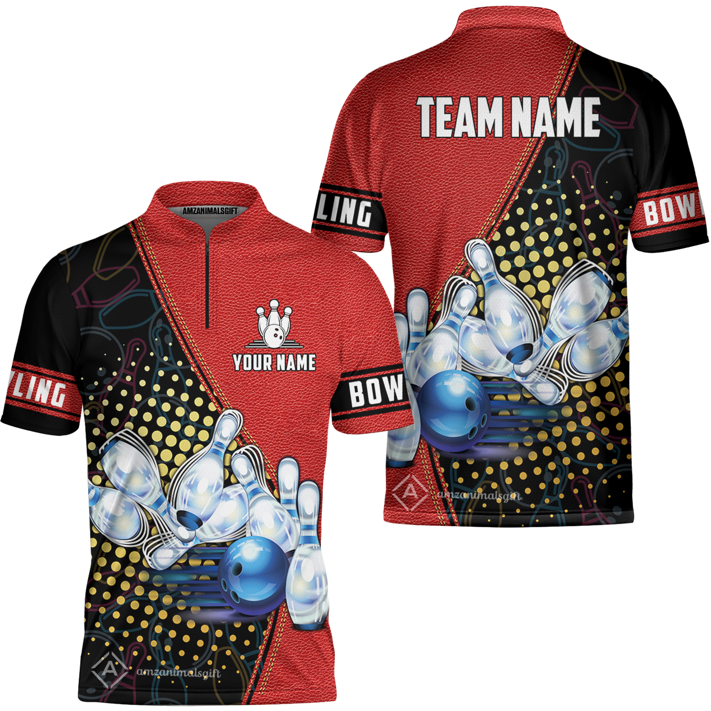 Custom Bowling Jersey - Black And Blue Bowling Ball Pattern Personalized Name Bowling Jersey