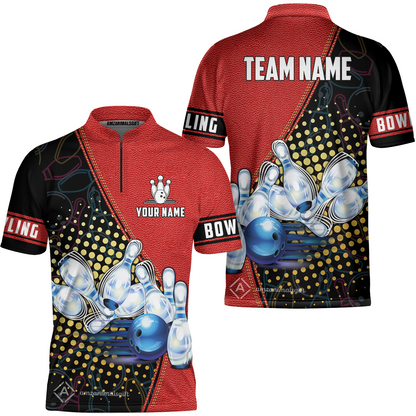 Custom Bowling Jersey - Black And Blue Bowling Ball Pattern Personalized Name Bowling Jersey