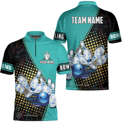 Custom Bowling Jersey - Black And Blue Bowling Ball Pattern Personalized Name Bowling Jersey