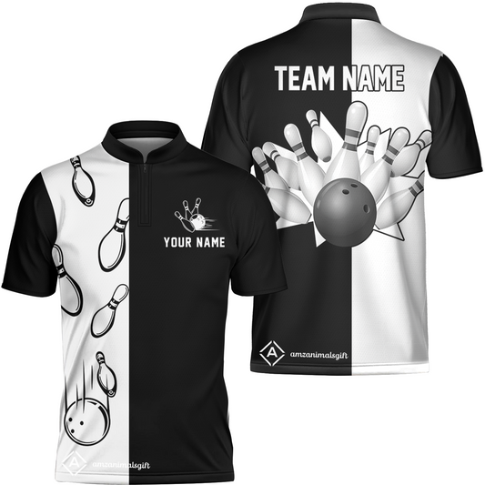 Personalized Bowling Team Jersey, Custom Name Black And White Retro Vintage Bowling Uniform Shirt For Bowlers, Team League