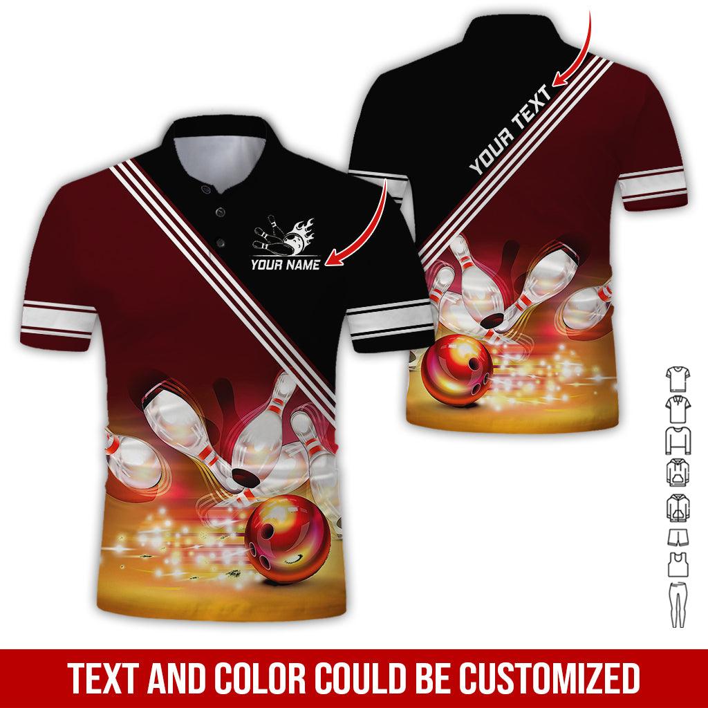 Custom Bowling Men Polo Shirt - Amazing Golden Bowling Ball Shine Personalized Name Polo Shirt - Perfect Bowling Gift For Men, Bowling Lover - Amzanimalsgift