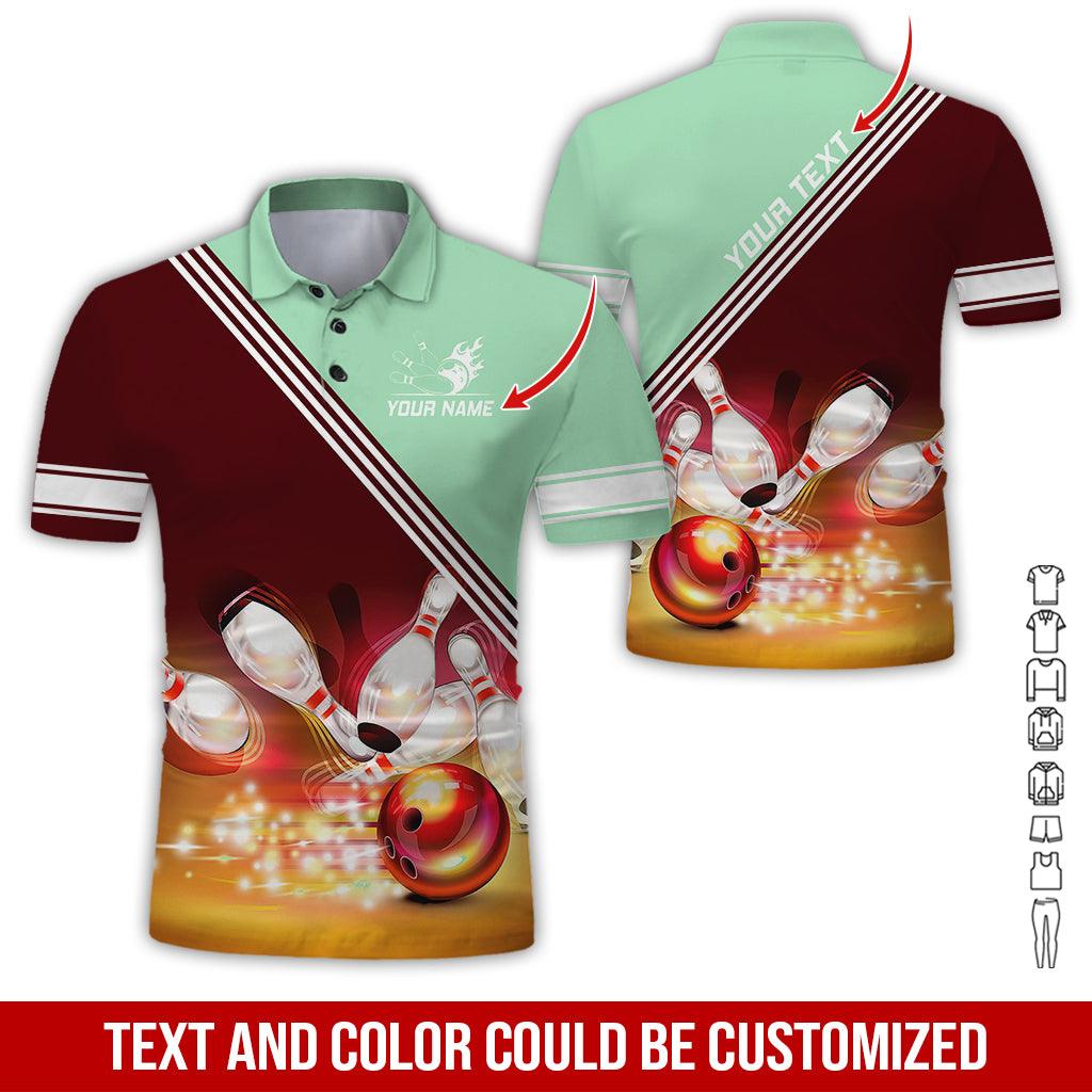Custom Bowling Men Polo Shirt - Amazing Golden Bowling Ball Shine Personalized Name Polo Shirt - Perfect Bowling Gift For Men, Bowling Lover - Amzanimalsgift