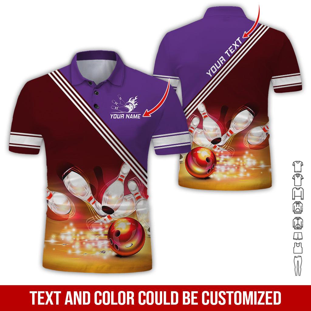 Custom Bowling Men Polo Shirt - Amazing Golden Bowling Ball Shine Personalized Name Polo Shirt - Perfect Bowling Gift For Men, Bowling Lover - Amzanimalsgift