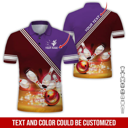 Custom Bowling Men Polo Shirt - Amazing Golden Bowling Ball Shine Personalized Name Polo Shirt - Perfect Bowling Gift For Men, Bowling Lover - Amzanimalsgift