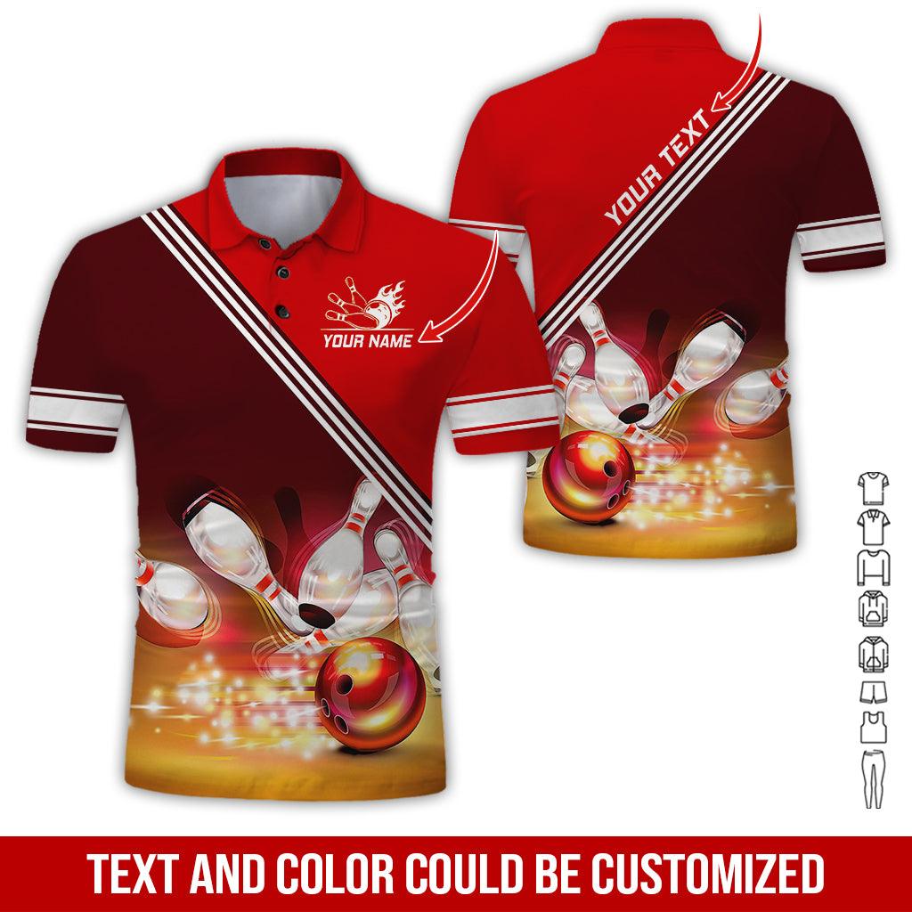 Custom Bowling Men Polo Shirt - Amazing Golden Bowling Ball Shine Personalized Name Polo Shirt - Perfect Bowling Gift For Men, Bowling Lover - Amzanimalsgift
