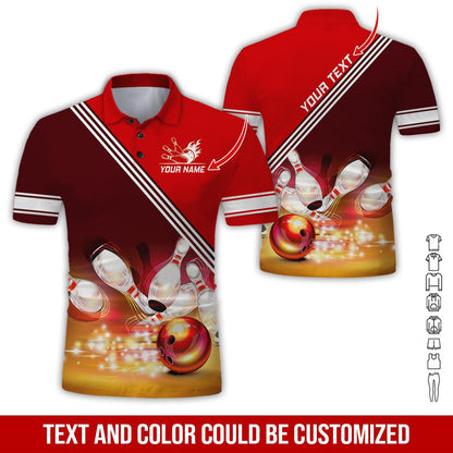 Custom Bowling Men Polo Shirt - Amazing Golden Bowling Ball Shine Personalized Name Polo Shirt - Perfect Bowling Gift For Men, Bowling Lover - Amzanimalsgift