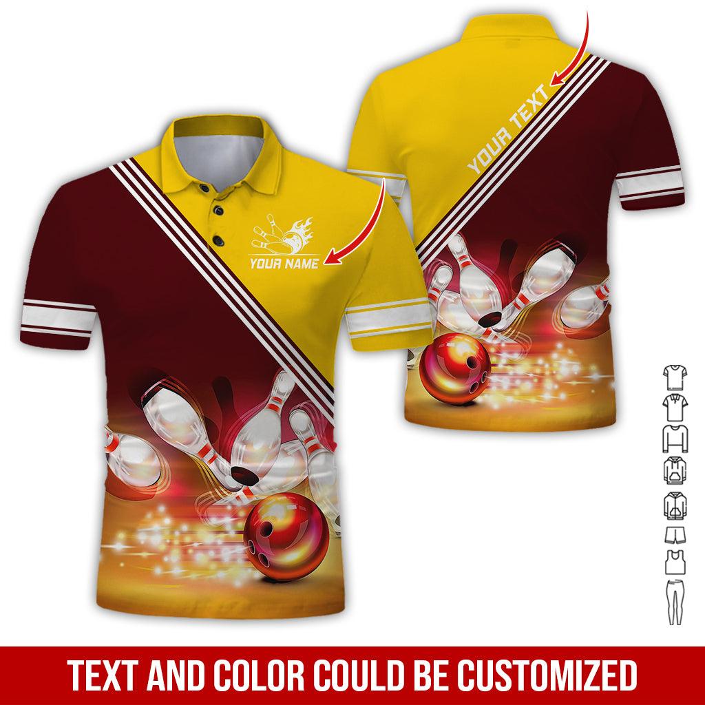 Custom Bowling Men Polo Shirt - Amazing Golden Bowling Ball Shine Personalized Name Polo Shirt - Perfect Bowling Gift For Men, Bowling Lover - Amzanimalsgift