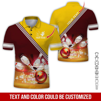 Custom Bowling Men Polo Shirt - Amazing Golden Bowling Ball Shine Personalized Name Polo Shirt - Perfect Bowling Gift For Men, Bowling Lover - Amzanimalsgift