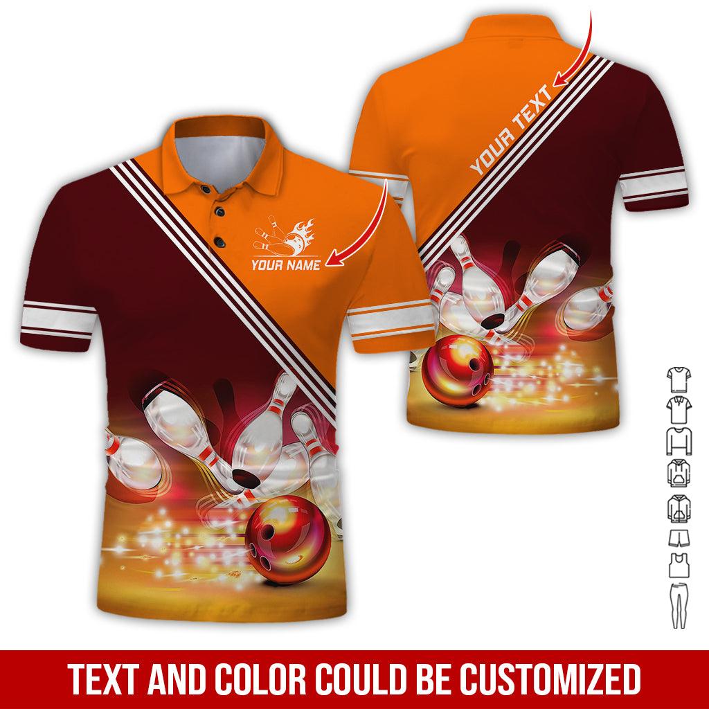 Custom Bowling Men Polo Shirt - Amazing Golden Bowling Ball Shine Personalized Name Polo Shirt - Perfect Bowling Gift For Men, Bowling Lover - Amzanimalsgift