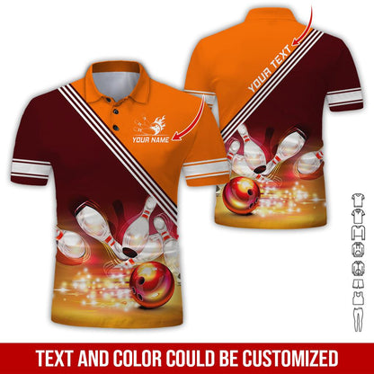 Custom Bowling Men Polo Shirt - Amazing Golden Bowling Ball Shine Personalized Name Polo Shirt - Perfect Bowling Gift For Men, Bowling Lover - Amzanimalsgift
