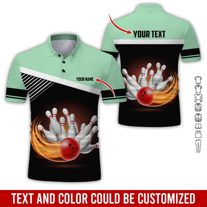 Custom Bowling Men Polo Shirt - Amazing Red Bowling Ball Personalized Name Polo Shirt - Perfect Bowling Gift For Men,Bowling Lover - Amzanimalsgift