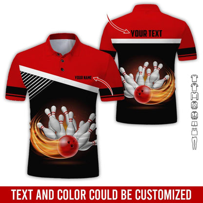 Custom Bowling Men Polo Shirt - Amazing Red Bowling Ball Personalized Name Polo Shirt - Perfect Bowling Gift For Men,Bowling Lover - Amzanimalsgift