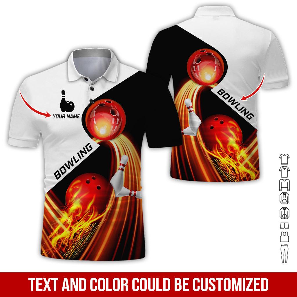 Custom Bowling Men Polo Shirt - Amazing Red Fire Bowling Ball Personalized Name Polo Shirt - Perfect Bowling Gift For Men, Bowling Lover - Amzanimalsgift