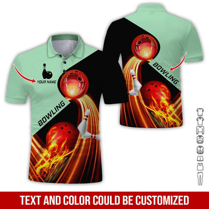 Custom Bowling Men Polo Shirt - Amazing Red Fire Bowling Ball Personalized Name Polo Shirt - Perfect Bowling Gift For Men, Bowling Lover - Amzanimalsgift