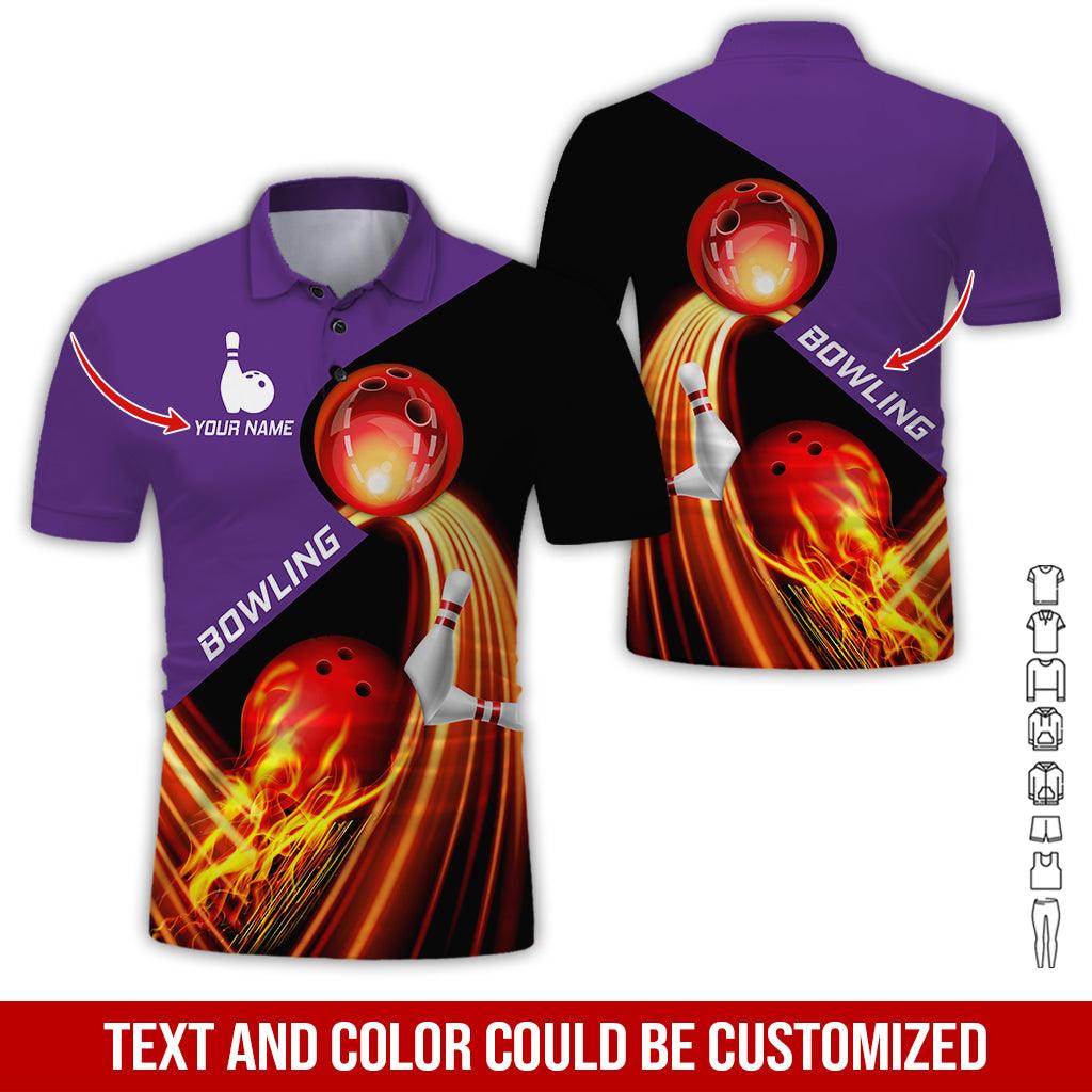 Custom Bowling Men Polo Shirt - Amazing Red Fire Bowling Ball Personalized Name Polo Shirt - Perfect Bowling Gift For Men, Bowling Lover - Amzanimalsgift