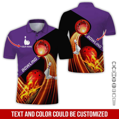 Custom Bowling Men Polo Shirt - Amazing Red Fire Bowling Ball Personalized Name Polo Shirt - Perfect Bowling Gift For Men, Bowling Lover - Amzanimalsgift