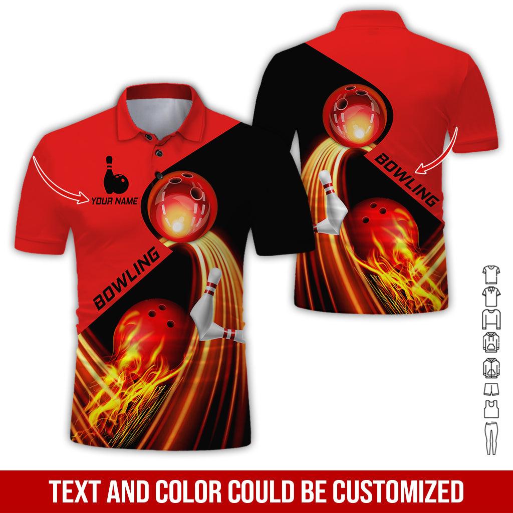 Custom Bowling Men Polo Shirt - Amazing Red Fire Bowling Ball Personalized Name Polo Shirt - Perfect Bowling Gift For Men, Bowling Lover - Amzanimalsgift