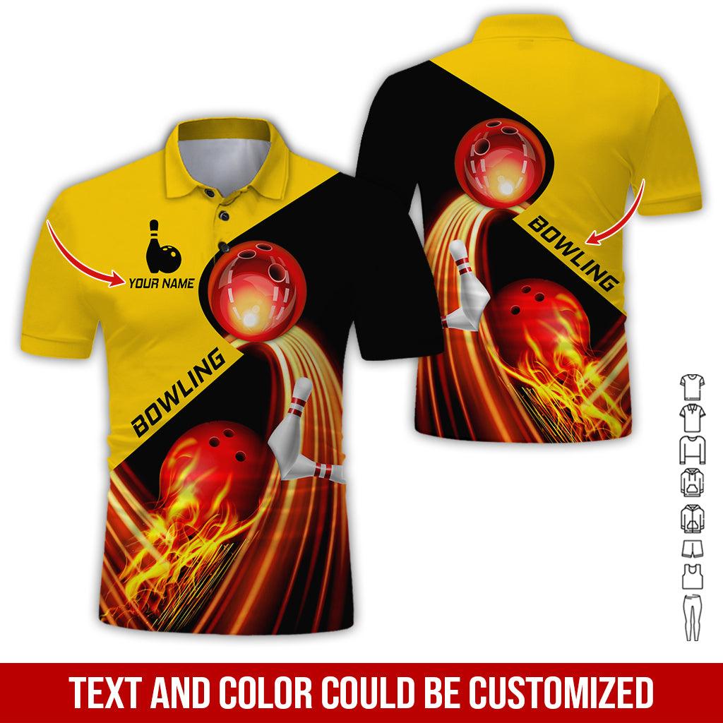 Custom Bowling Men Polo Shirt - Amazing Red Fire Bowling Ball Personalized Name Polo Shirt - Perfect Bowling Gift For Men, Bowling Lover - Amzanimalsgift