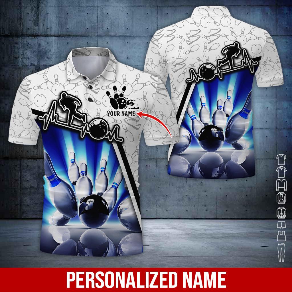 Custom Bowling Men Polo Shirt - Black Ball And Men Playing Bowling Pattern Personalized Name Polo Shirt - Perfect Bowling Gift For Men, Bowling Lover - Amzanimalsgift