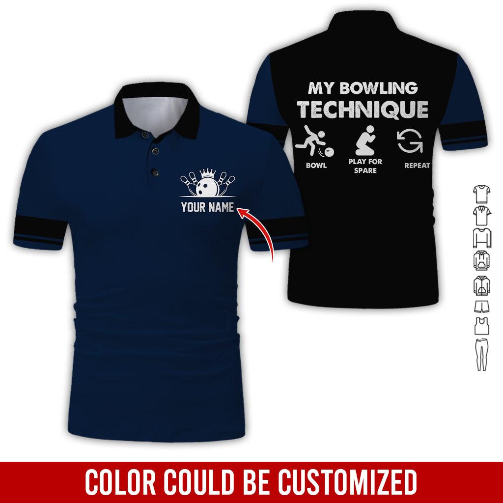 Custom Bowling Men Polo Shirt - Bowling Ball Pattern, My Bowling Technique Personalized Name Polo Shirt - Perfect Bowling Gift For Men, Bowling Lover - Amzanimalsgift