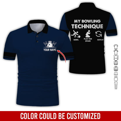 Custom Bowling Men Polo Shirt - Bowling Ball Pattern, My Bowling Technique Personalized Name Polo Shirt - Perfect Bowling Gift For Men, Bowling Lover - Amzanimalsgift