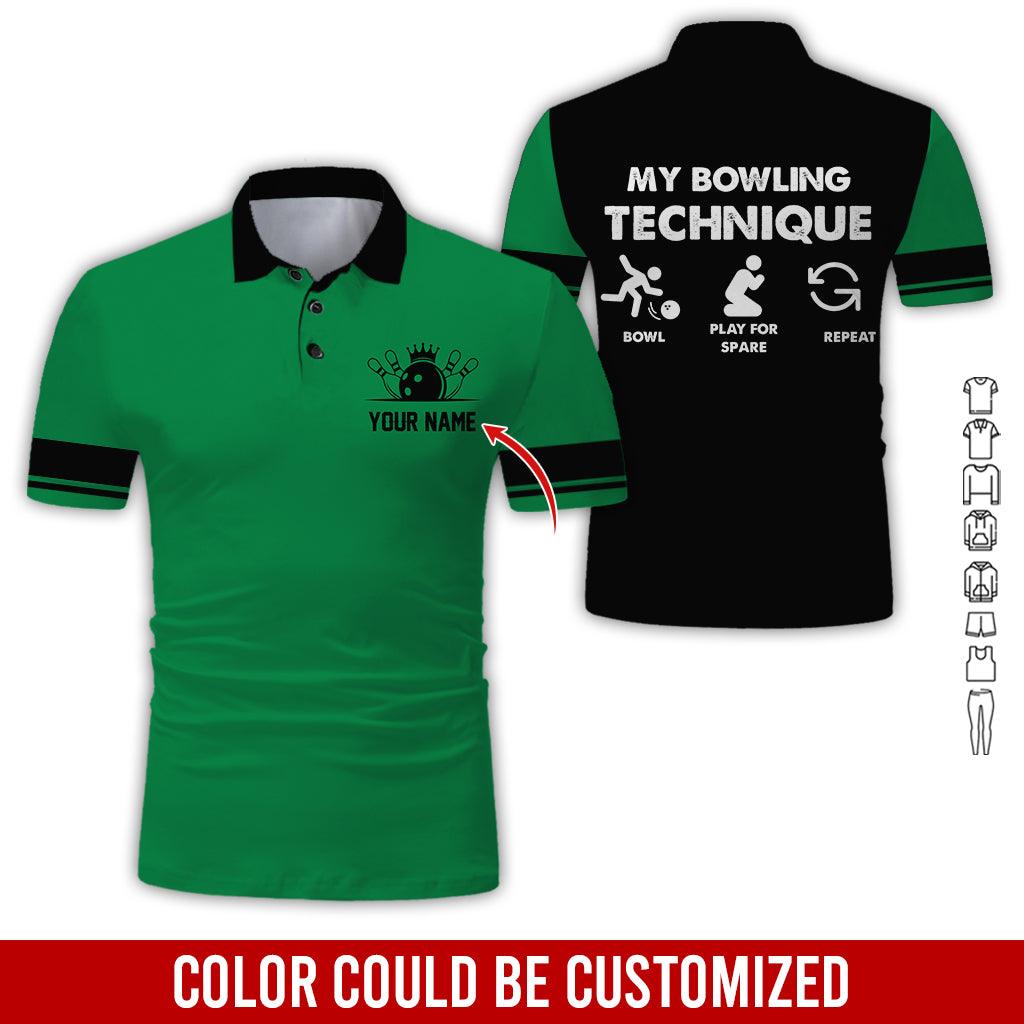 Custom Bowling Men Polo Shirt - Bowling Ball Pattern, My Bowling Technique Personalized Name Polo Shirt - Perfect Bowling Gift For Men, Bowling Lover - Amzanimalsgift