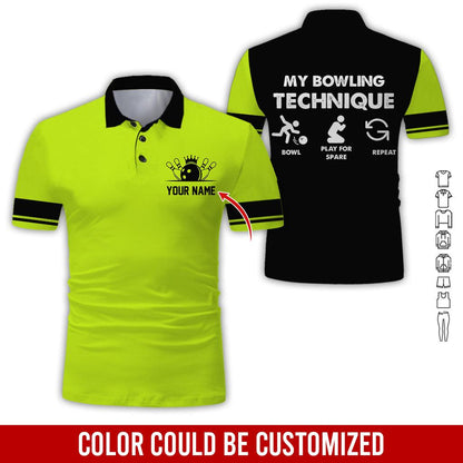Custom Bowling Men Polo Shirt - Bowling Ball Pattern, My Bowling Technique Personalized Name Polo Shirt - Perfect Bowling Gift For Men, Bowling Lover - Amzanimalsgift