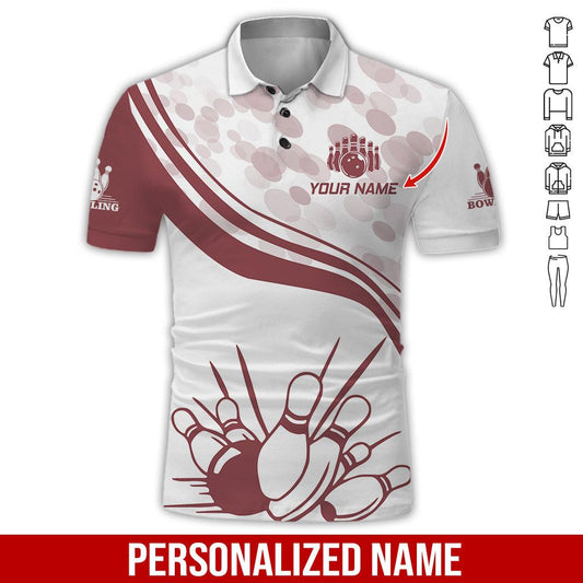 Custom Bowling Men Polo Shirt - Brown Men Bowling Pattern Personalized Name Polo Shirt - Perfect Bowling Gift For Men, Bowling Lover - Amzanimalsgift