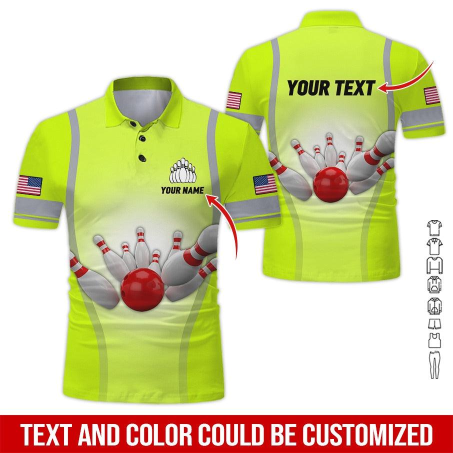 Custom Bowling Men Polo Shirt - Colorful Bowling Ball, US flag Personalized Name Polo Shirt - Perfect Bowling Gift For Men, Bowling Lover - Amzanimalsgift