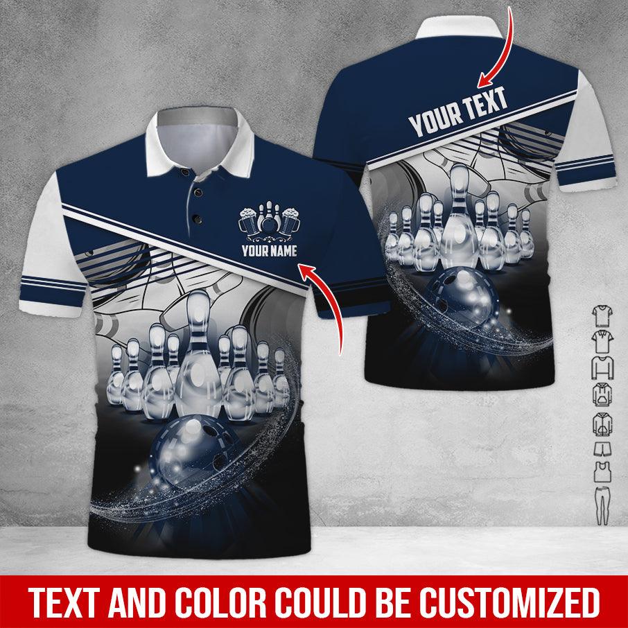 Custom Bowling Men Polo Shirt - Cool Bowling Ball Pattern And Beer Personalized Name Polo Shirt - Perfect Bowling Gift For Men, Bowling Lover - Amzanimalsgift