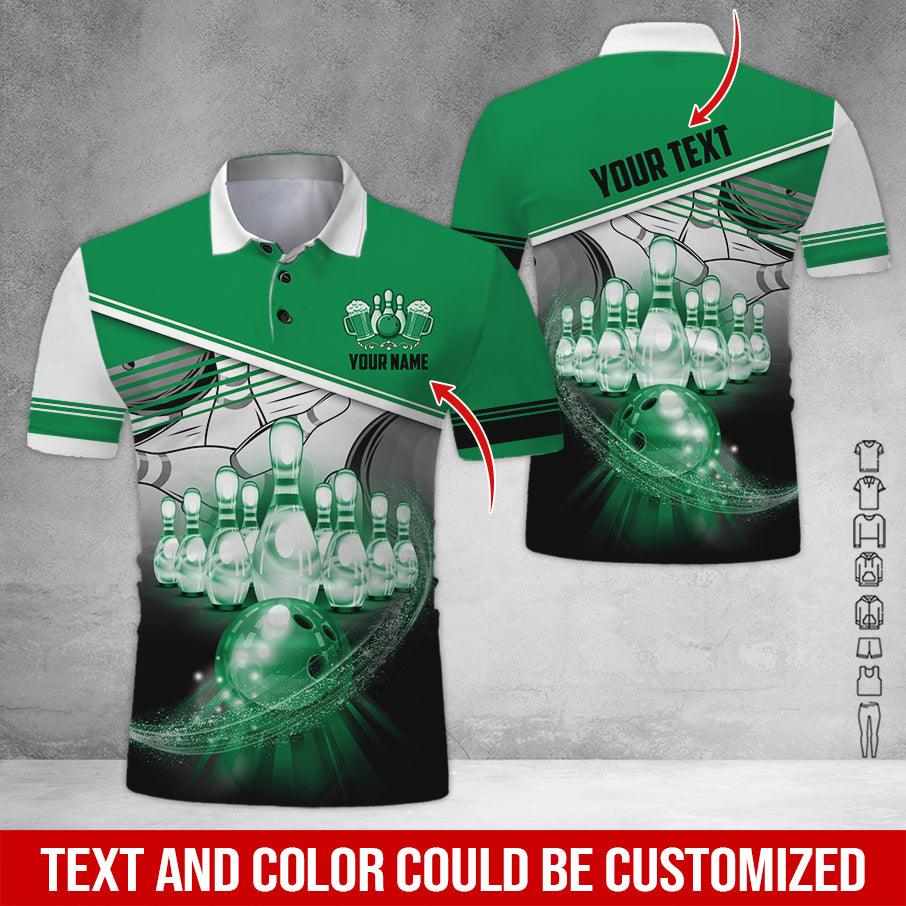 Custom Bowling Men Polo Shirt - Cool Bowling Ball Pattern And Beer Personalized Name Polo Shirt - Perfect Bowling Gift For Men, Bowling Lover - Amzanimalsgift