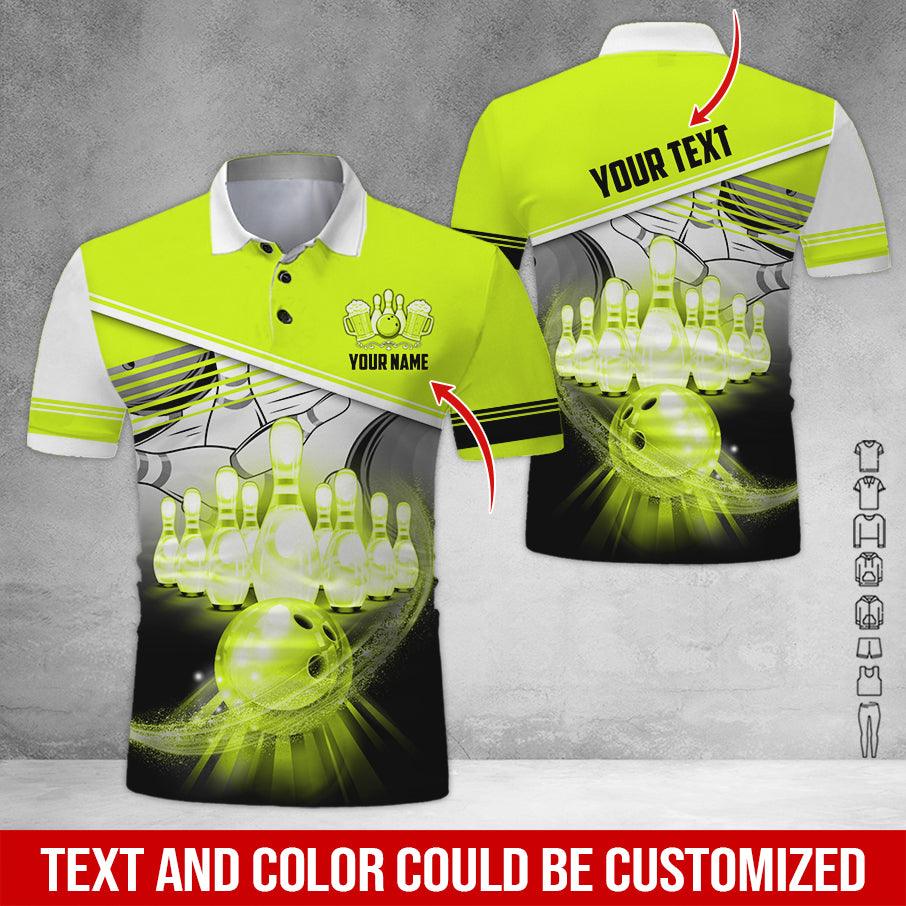 Custom Bowling Men Polo Shirt - Cool Bowling Ball Pattern And Beer Personalized Name Polo Shirt - Perfect Bowling Gift For Men, Bowling Lover - Amzanimalsgift