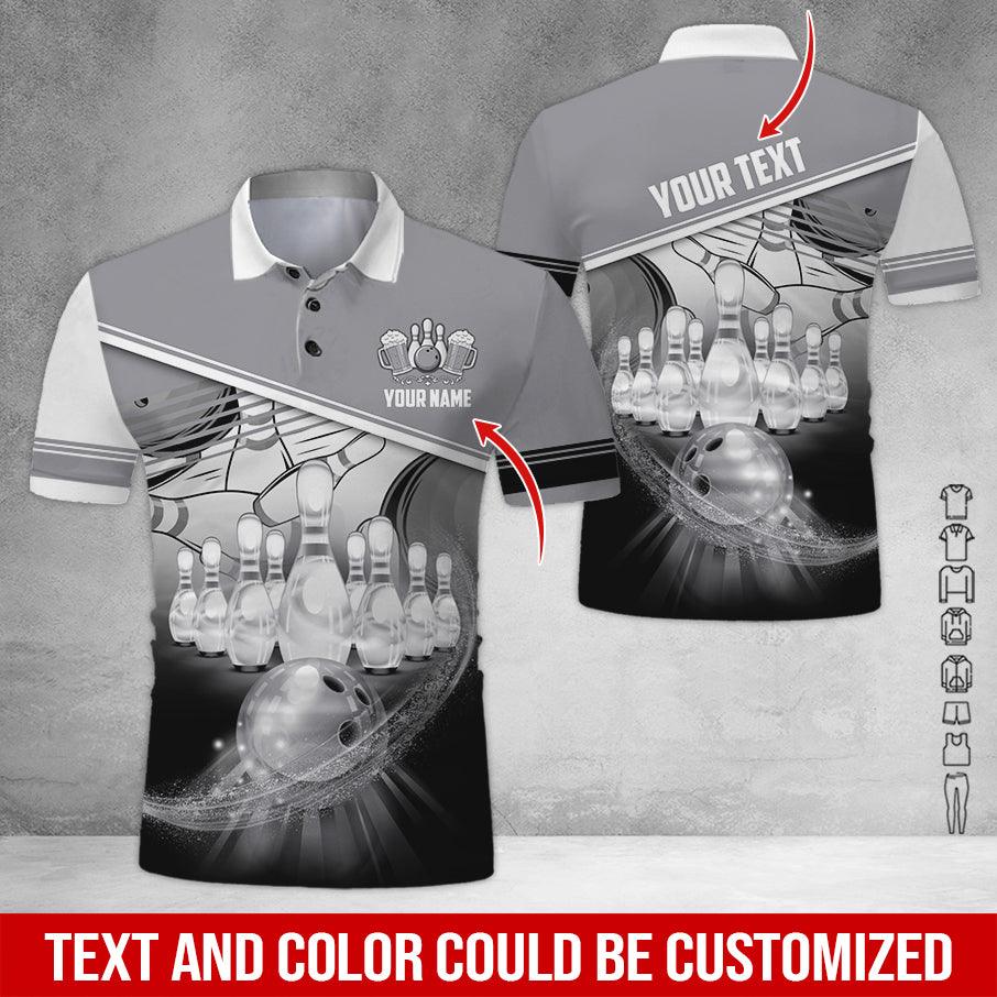 Custom Bowling Men Polo Shirt - Cool Bowling Ball Pattern And Beer Personalized Name Polo Shirt - Perfect Bowling Gift For Men, Bowling Lover - Amzanimalsgift