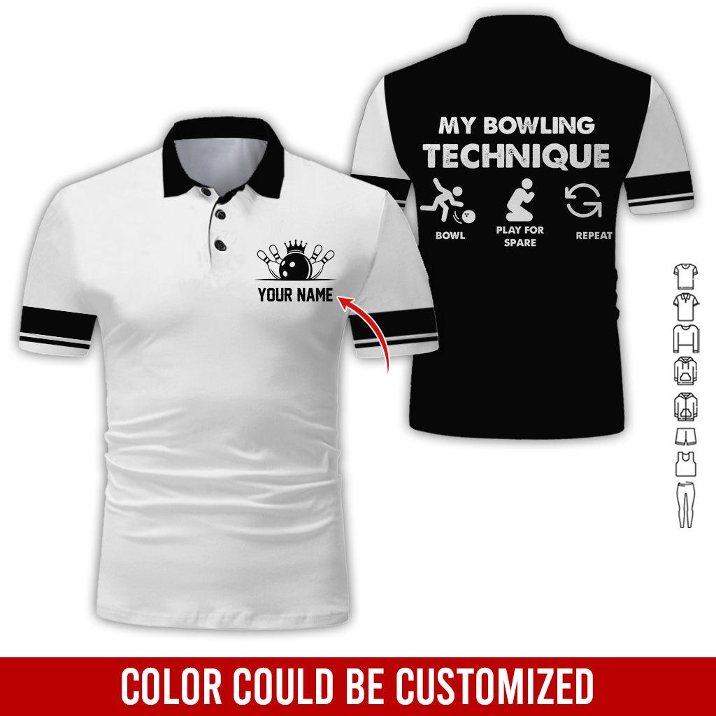 Custom Bowling Men Polo Shirt, Cool Bowling Ball Pattern, My Bowling Technique Personalized Name Polo Shirt, Perfect Bowling Gift For Men, Bowling Lover - Amzanimalsgift
