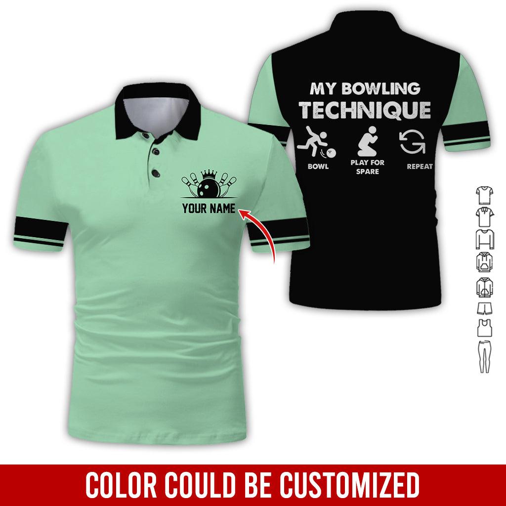 Custom Bowling Men Polo Shirt, Cool Bowling Ball Pattern, My Bowling Technique Personalized Name Polo Shirt, Perfect Bowling Gift For Men, Bowling Lover - Amzanimalsgift