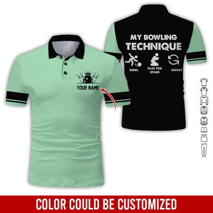 Custom Bowling Men Polo Shirt, Cool Bowling Ball Pattern, My Bowling Technique Personalized Name Polo Shirt, Perfect Bowling Gift For Men, Bowling Lover - Amzanimalsgift