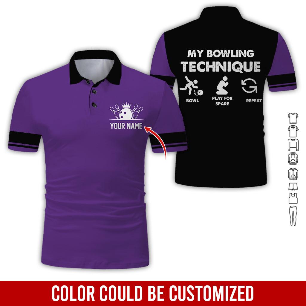 Custom Bowling Men Polo Shirt, Cool Bowling Ball Pattern, My Bowling Technique Personalized Name Polo Shirt, Perfect Bowling Gift For Men, Bowling Lover - Amzanimalsgift
