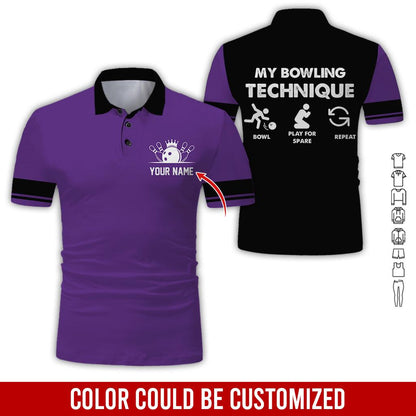 Custom Bowling Men Polo Shirt, Cool Bowling Ball Pattern, My Bowling Technique Personalized Name Polo Shirt, Perfect Bowling Gift For Men, Bowling Lover - Amzanimalsgift