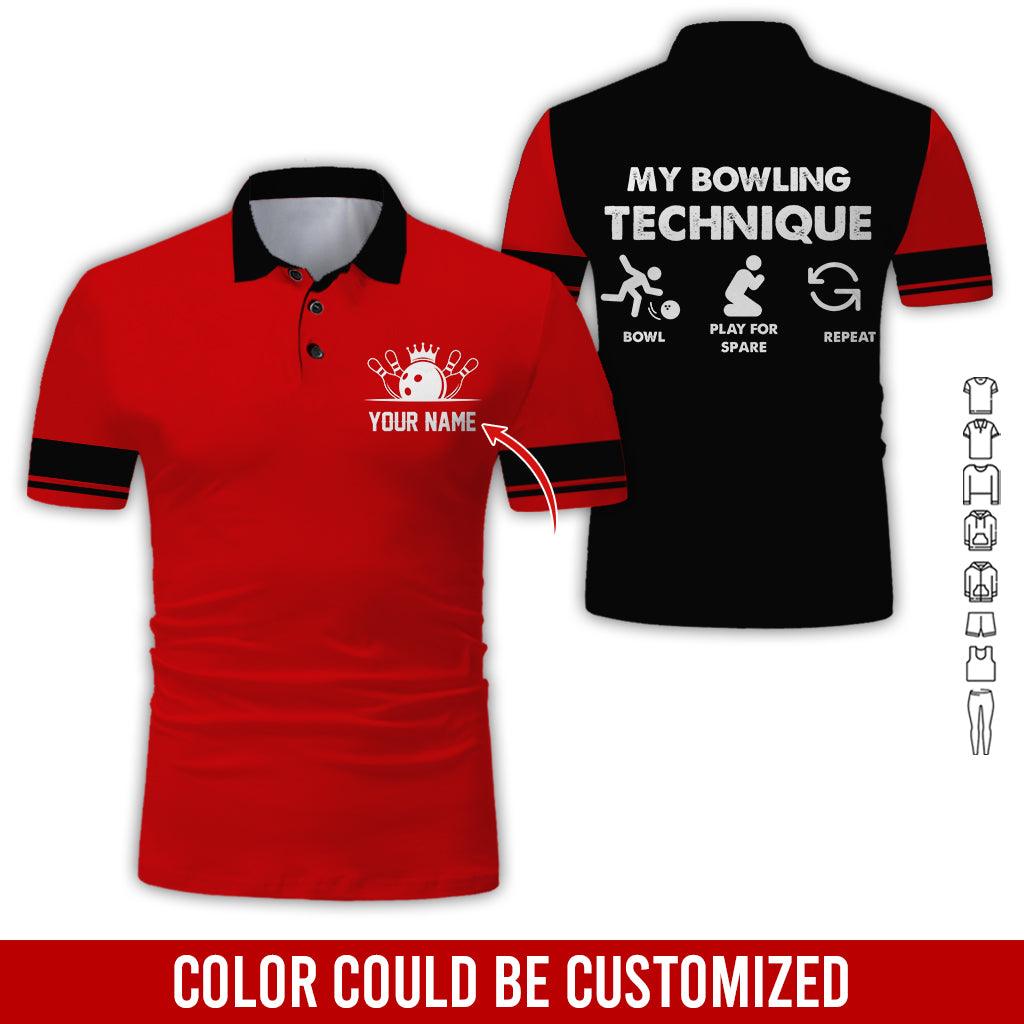 Custom Bowling Men Polo Shirt, Cool Bowling Ball Pattern, My Bowling Technique Personalized Name Polo Shirt, Perfect Bowling Gift For Men, Bowling Lover - Amzanimalsgift