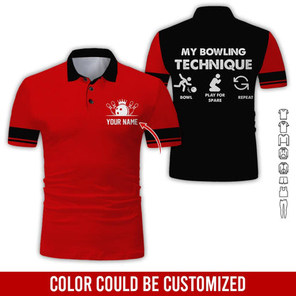 Custom Bowling Men Polo Shirt, Cool Bowling Ball Pattern, My Bowling Technique Personalized Name Polo Shirt, Perfect Bowling Gift For Men, Bowling Lover - Amzanimalsgift