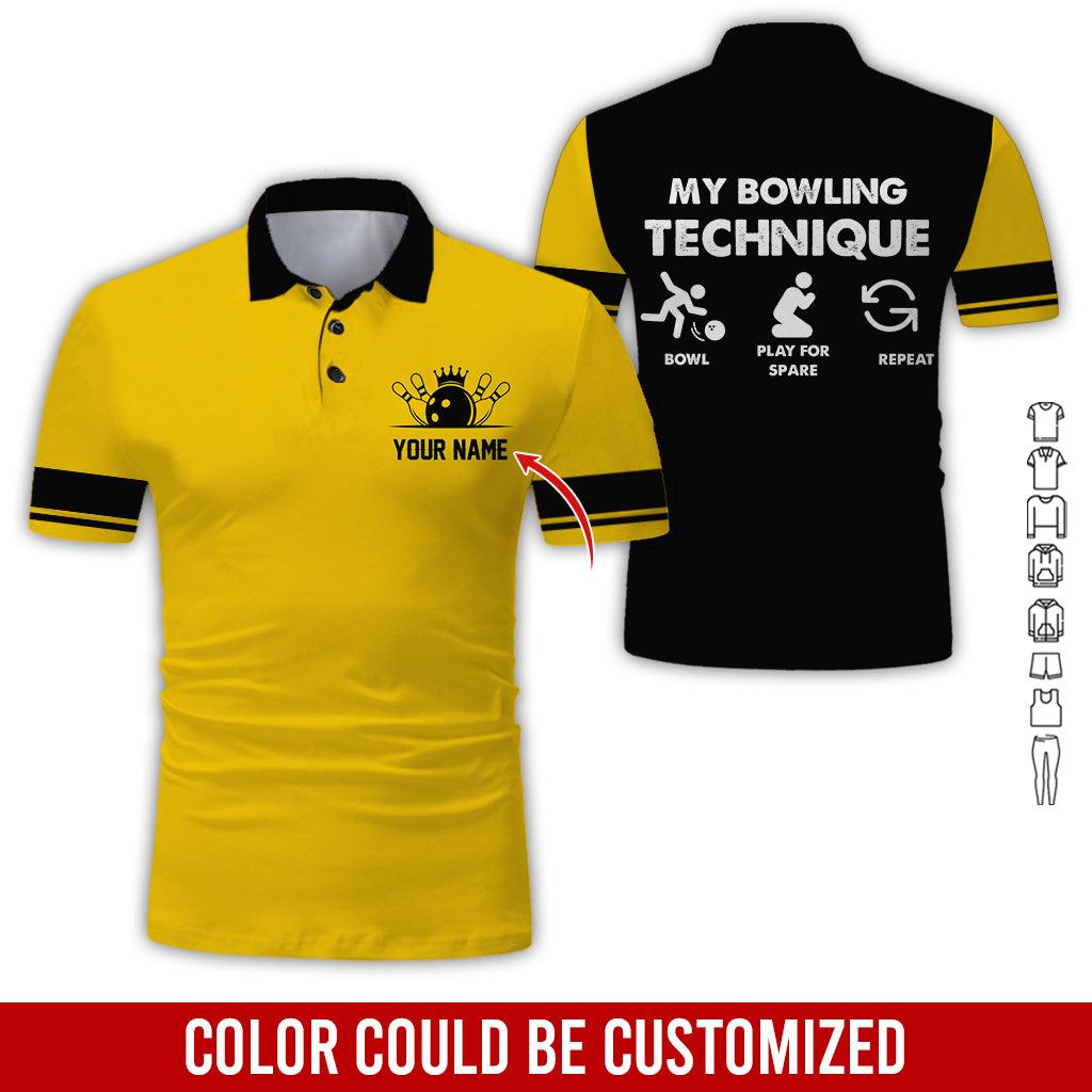 Custom Bowling Men Polo Shirt, Cool Bowling Ball Pattern, My Bowling Technique Personalized Name Polo Shirt, Perfect Bowling Gift For Men, Bowling Lover - Amzanimalsgift