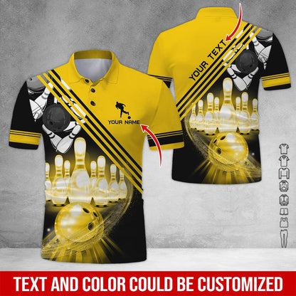 Custom Bowling Men Polo Shirt - Cool Men Playing Bowling Pattern Personalized Name Polo Shirt - Perfect Bowling Gift For Men, Bowling Lover - Amzanimalsgift