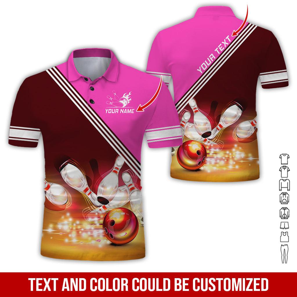 Custom Bowling Men Polo Shirt - Golden Bowling Ball Shine Personalized Name Polo Shirt - Perfect Bowling Gift For Men, Bowling Lover - Amzanimalsgift