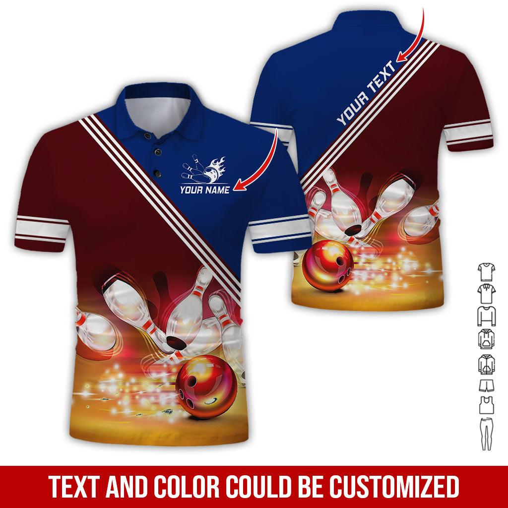 Custom Bowling Men Polo Shirt - Golden Bowling Ball Shine Personalized Name Polo Shirt - Perfect Bowling Gift For Men, Bowling Lover - Amzanimalsgift