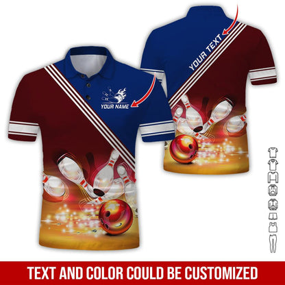 Custom Bowling Men Polo Shirt - Golden Bowling Ball Shine Personalized Name Polo Shirt - Perfect Bowling Gift For Men, Bowling Lover - Amzanimalsgift
