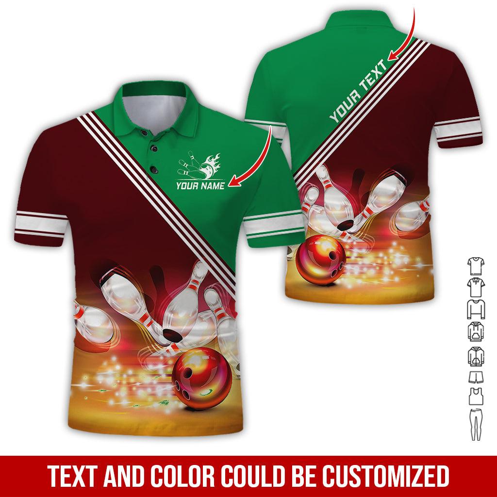 Custom Bowling Men Polo Shirt - Golden Bowling Ball Shine Personalized Name Polo Shirt - Perfect Bowling Gift For Men, Bowling Lover - Amzanimalsgift