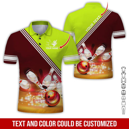 Custom Bowling Men Polo Shirt - Golden Bowling Ball Shine Personalized Name Polo Shirt - Perfect Bowling Gift For Men, Bowling Lover - Amzanimalsgift
